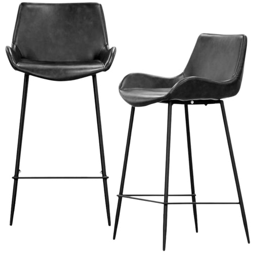 Brando  Set of 2 PU Leather Upholstered Bar Chair Metal Leg Stool Vintage Grey - ozily