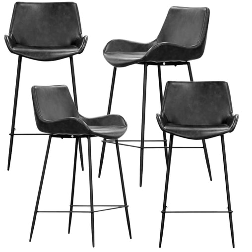 Brando  Set of 4 PU Leather Upholstered Bar Chair Metal Leg Stool Vintage Grey - ozily