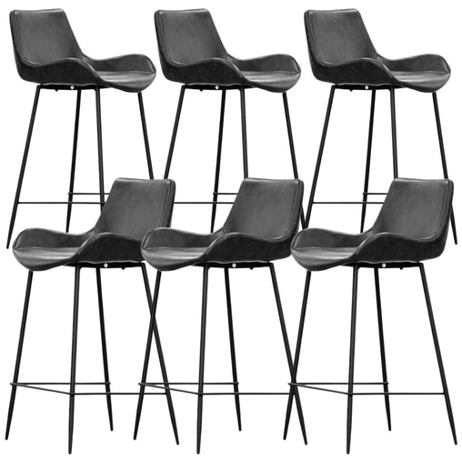 Brando  Set of 6 PU Leather Upholstered Bar Chair Metal Leg Stool Vintage Grey - ozily