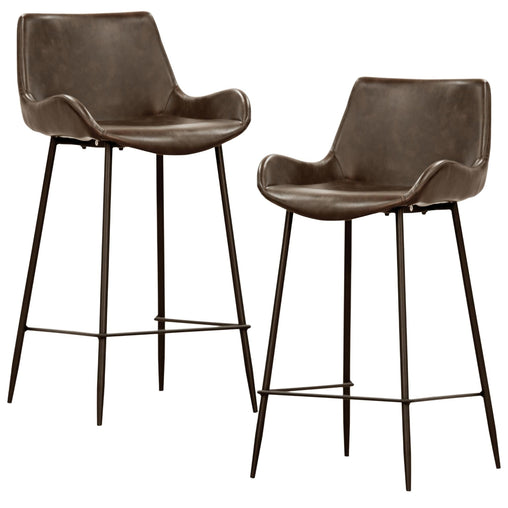 Brando  Set of 2 PU Leather Upholstered Bar Chair Metal Leg Stool - Brown - ozily