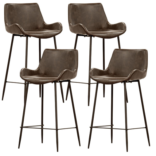 Brando  Set of 4 PU Leather Upholstered Bar Chair Metal Leg Stool - Brown - ozily
