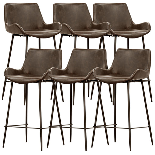 Brando  Set of 6 PU Leather Upholstered Bar Chair Metal Leg Stool - Brown - ozily