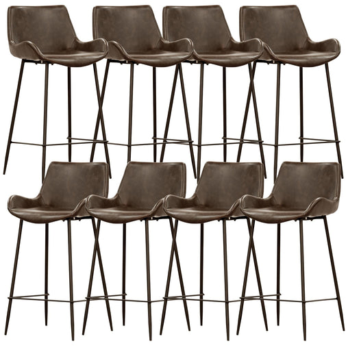 Brando  Set of 8 PU Leather Upholstered Bar Chair Metal Leg Stool - Brown - ozily