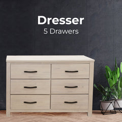 Foxglove Dresser 6 Chest of Drawers Solid Wood Tallboy Storage Cabinet - White - ozily