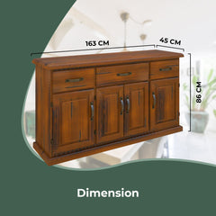Umber Buffet Table 163cm 4 Door 3 Drawer Solid Pine Timber Wood - Dark Brown - ozily