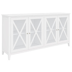 Daisy Buffet Table 180cm 4 Glass Door Solid Acacia Wood Hampton Furniture -White - ozily