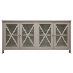 Daisy Buffet Table 180cm 4 Glass Door Solid Acacia Wood Hampton Furniture -White - ozily
