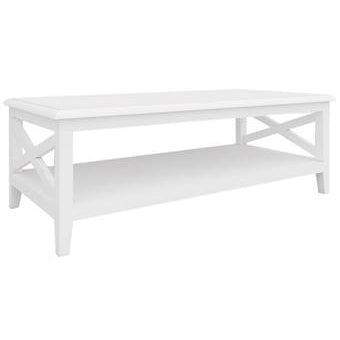 Daisy Coffee Table 120cm Rectangular Solid Acacia Wood Hampton Furniture - White - ozily
