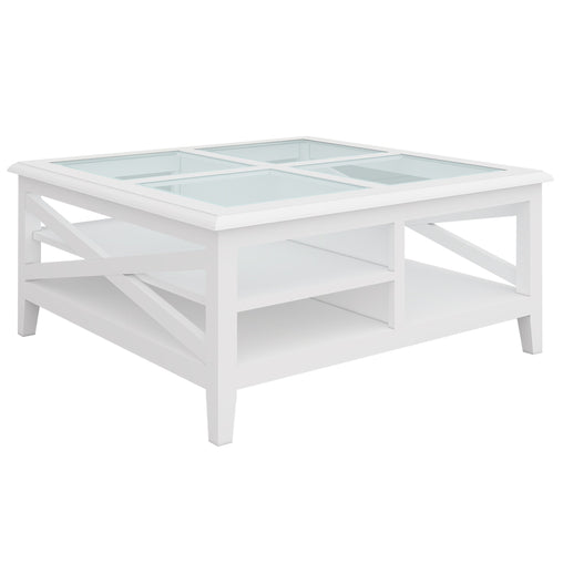 Daisy Coffee Table 100cm Glass Top Solid Acacia Wood Hampton Furniture - White - ozily