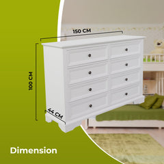 Celosia Dresser 8 Chest of Drawers Bedroom Acacia Timber Storage Cabinet - White - ozily