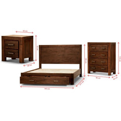Comfortis 4pc King Bed Frame Suite Bedside Tallboy Furniture Package - Walnut - ozily