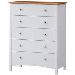 Lobelia Tallboy 5 Chest of Drawers Solid Rubber Wood Bed Storage Cabinet - White - ozily