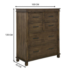 Lily Tallboy 6 Chest of Drawers Solid Pine Wood Bed Storage Cabinet -Rustic Grey - ozily