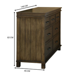 Lily Dresser 7 Chest of Drawers Solid Wood Tallboy Storage Cabinet - Rustic Grey - ozily