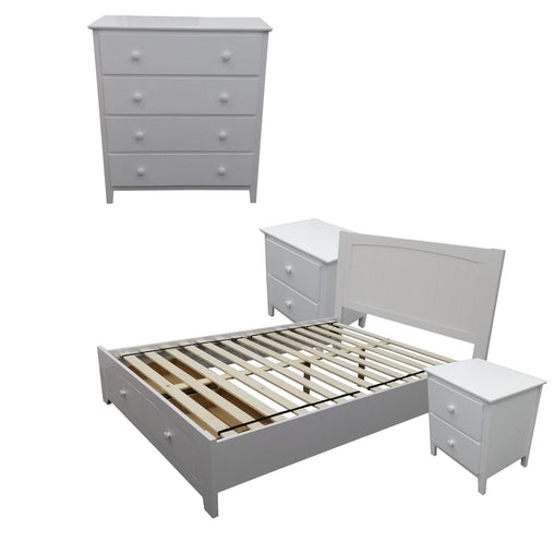 Wisteria 4pc Queen Bed Suite Bedside Tallboy Bedroom Set Furniture Package - WHT - ozily