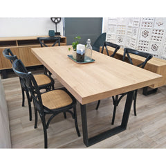 Petunia  Dining Table 180cm Elm Timber Wood Black Metal Leg - Natural - ozily