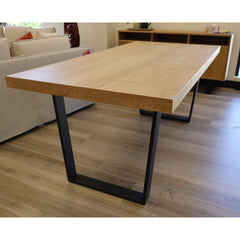 Petunia  Dining Table 210cm Elm Timber Wood Black Metal Leg - Natural - ozily