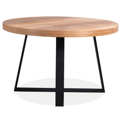 Petunia  Round Dining Table 120cm Elm Timber Wood Black Metal Leg - Natural - ozily