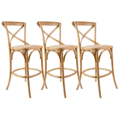 Aster 3pc Crossback Bar Stools Dining Chair Solid Birch Timber Rattan Seat - Oak - ozily