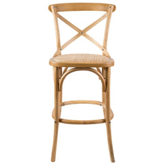 Aster Crossback Bar Stools Dining Chair Solid Birch Timber Rattan Seat - Oak - ozily