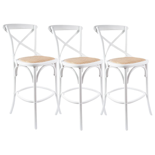 Aster 3pc Crossback Bar Stools Dining Chair Solid Birch Timber Rattan Seat White - ozily