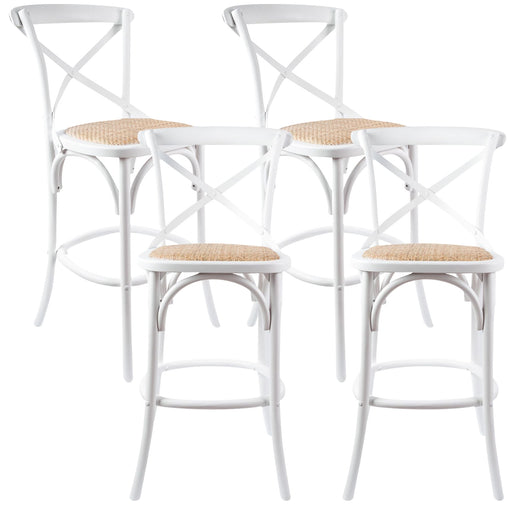 Aster 4pc Crossback Bar Stools Dining Chair Solid Birch Timber Rattan Seat White - ozily