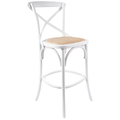 Aster Crossback Bar Stools Dining Chair Solid Birch Timber Rattan Seat - White - ozily