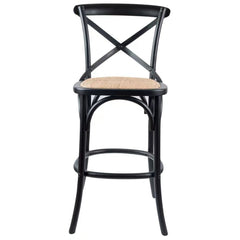 Aster 3pc Crossback Bar Stools Dining Chair Solid Birch Timber Rattan Seat Black - ozily