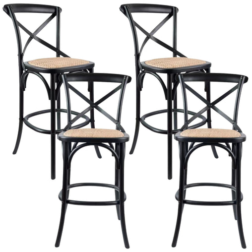 Aster 4pc Crossback Bar Stools Dining Chair Solid Birch Timber Rattan Seat Black - ozily