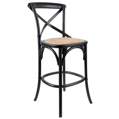 Aster Crossback Bar Stools Dining Chair Solid Birch Timber Rattan Seat - Black - ozily