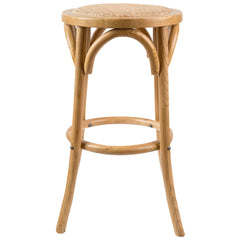 Aster 2pc Round Bar Stools Dining Stool Chair Solid Birch Timber Rattan Seat Oak - ozily