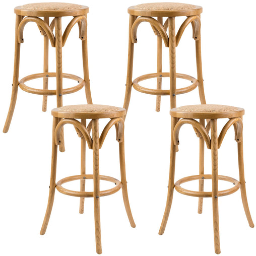 Aster 4pc Round Bar Stools Dining Stool Chair Solid Birch Wood Rattan Seat Oak - ozily