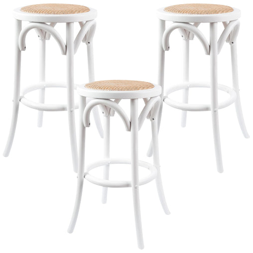 Aster 3pc Round Bar Stools Dining Stool Chair Solid Birch Wood Rattan Seat White - ozily