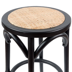 Aster 3pc Round Bar Stools Dining Stool Chair Solid Birch Wood Rattan Seat Black - ozily