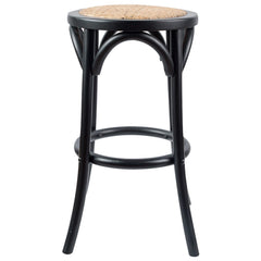 Aster Round Bar Stools Dining Stool Chair Solid Birch Timber Rattan Seat Black - ozily