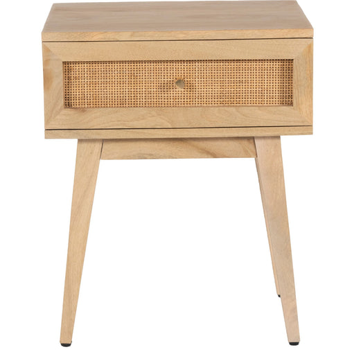 Olearia  Bedside Table 1 Drawer Storage Cabinet Solid Mango Wood Rattan Natural - ozily