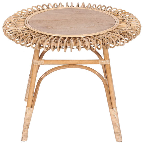 Holly 65cm Round Side Table Mango Wood Top Rattan Frame - Natural - ozily
