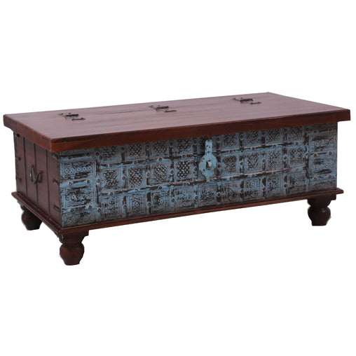 Konark Coffee Table Antique Handcrafted Solid Mango Wood Storage Trunk Chest Box - ozily