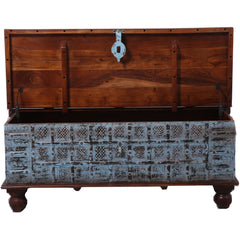 Konark Coffee Table Antique Handcrafted Solid Mango Wood Storage Trunk Chest Box - ozily