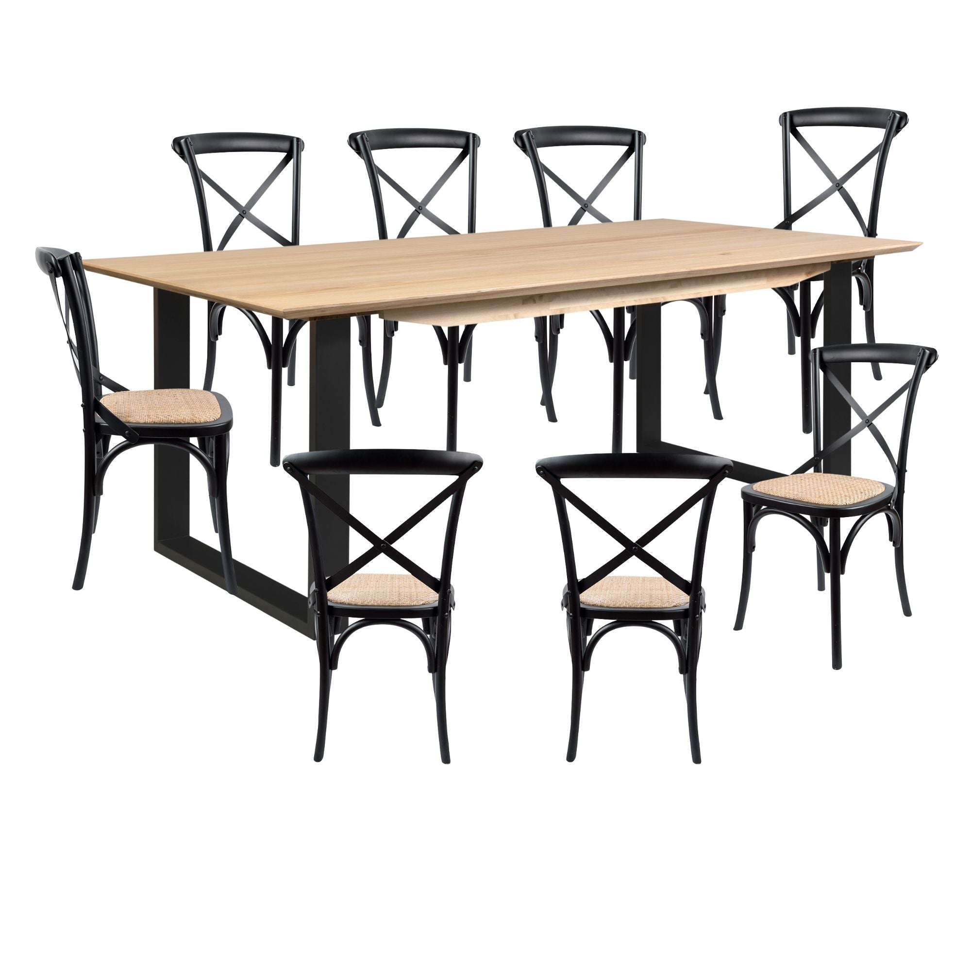Aconite 9pc 210cm Dining Table Set 8 Cross Back Chair Solid Messmate Timber Wood - ozily