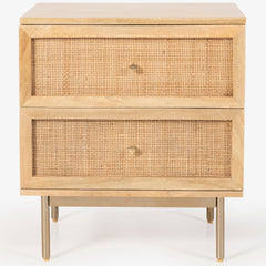 Martina Set of 2 Bedside Table 2 Drawer Storage Cabinet Solid Mango Wood Rattan - ozily