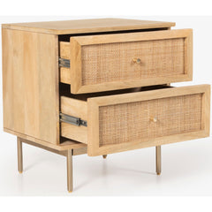 Martina Set of 2 Bedside Table 2 Drawer Storage Cabinet Solid Mango Wood Rattan - ozily