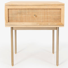 Martina Bedside Table 1 Drawer Storage Cabinet Solid Mango Wood Rattan - ozily