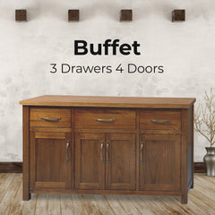 Birdsville Buffet Table 161cm 4 Door 3 Drawer Solid Mt Ash Timber Wood - Brown - ozily
