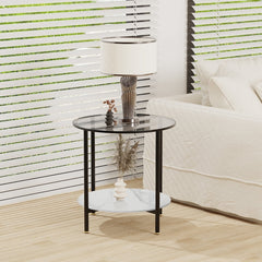 Interior Ave - Cosmopolitan Two Tier Mix Side Table - Marble & Glass - ozily