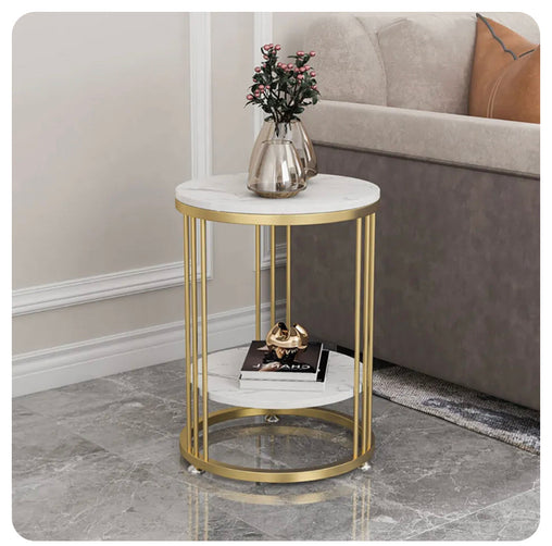 Interior Ave Cleo Gold Two Shelf Stone Side Table - ozily