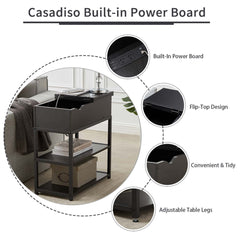 Casadiso Sofa Side Table with Integrated Charging Station - Multi-Tier Black Side Table with Built-in Power Board (Casadiso Saiph Pro) - ozily