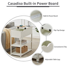 Casadiso Bedside Table with Powerboard - Multi-Tier Sleek White Side Table with Charging Station (Casadiso Saiph Pro) - ozily