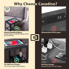 Casadiso Mintaka Pro: E-Shaped Sofa Side Table with Built-in Power Board, Black - ozily