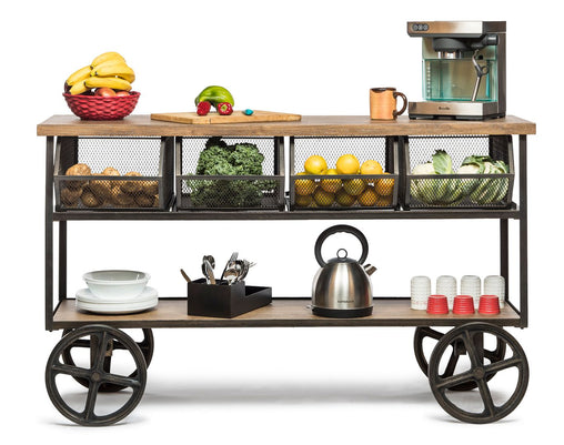 Wooden Kitchen Island Trolley Cart on Wheels with Drawers and 3 Level Storage - ozily